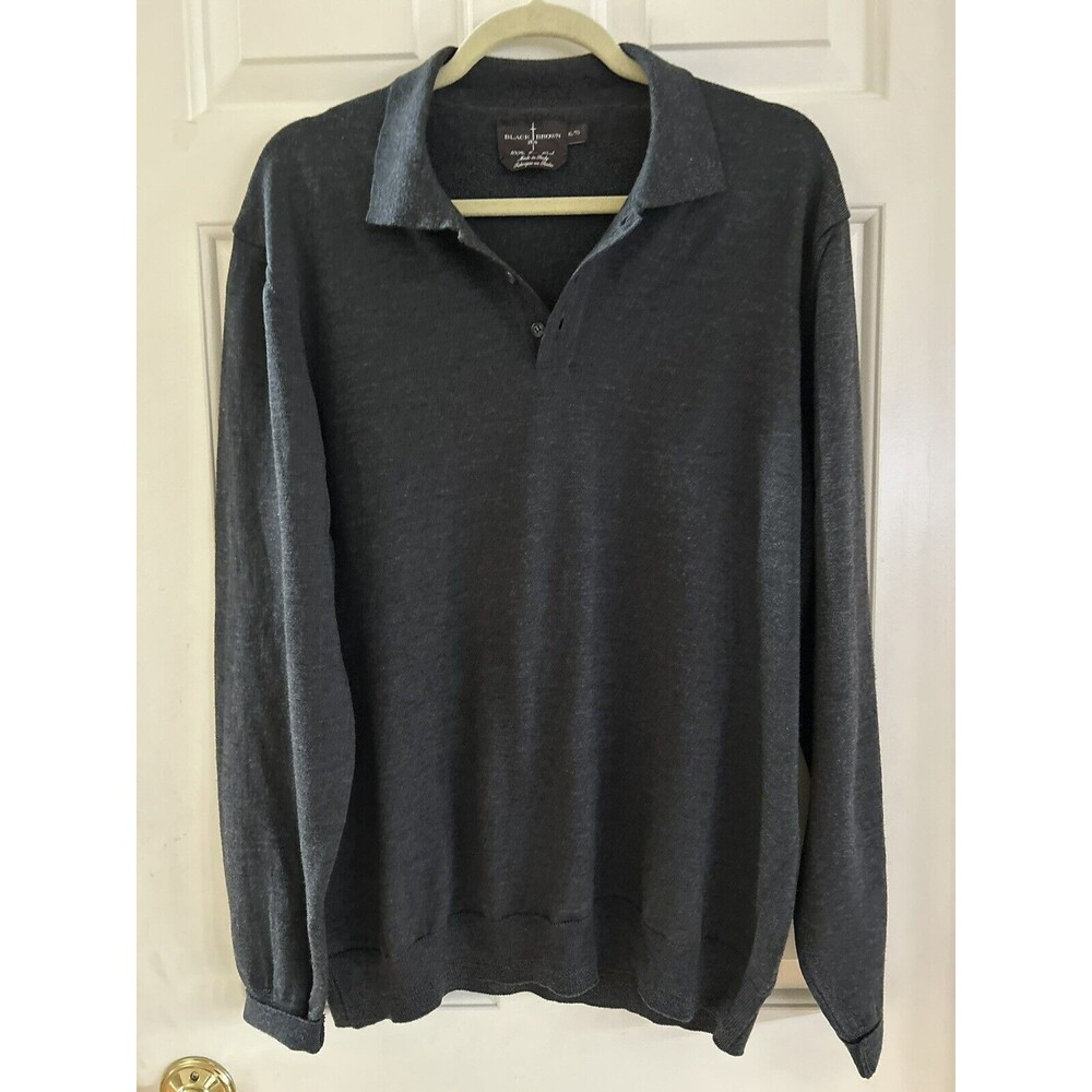 Black And Brown Brand Collared Sweater Mens XL 100% Merino Wool Dark Gray